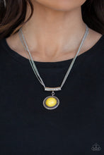 Load image into Gallery viewer, Paparazzi Gypsy Gulf - Yellow Bead - Silver Pendant Slides on Silver Chains - Necklace and matching Earrings - $5 Jewelry With Ashley Swint