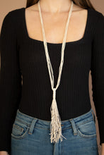 Load image into Gallery viewer, Paparazzi Hand-Knotted Knockout - White - Silver Beads, Cording, Tassel - Necklace &amp; Earrings - $5 Jewelry with Ashley Swint