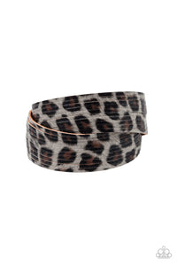 Paparazzi Hey GRRirl - Silver - Gray, Brown & Black Cheetah Print - Thick Leather - Bracelet - $5 Jewelry with Ashley Swint