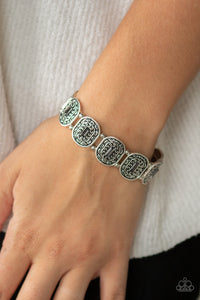 Paparazzi Hidden Fortune - Silver - Smoky Emerald Cut Rhinestone - Stretchy Band Bracelet - $5 Jewelry with Ashley Swint
