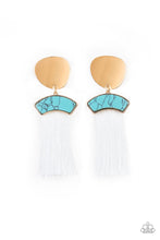 Load image into Gallery viewer, Paparazzi Insta Inca - Blue - Turquoise Stone - White Thread / Fringe / Tassel - Gold Post Earrings - $5 Jewelry with Ashley Swint