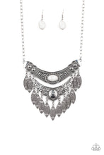 Load image into Gallery viewer, Paparazzi Island Queen - White Stone - Silver Hammered, Studded, Embossed Ornate - Necklace &amp; Earrings - $5 Jewelry With Ashley Swint
