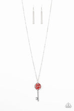 Load image into Gallery viewer, Paparazzi Key Keepsake - Red - Glittery Rhinestones - Silver Key - Necklace &amp; Earrings - $5 Jewelry with Ashley Swint