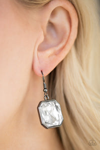 Paparazzi Me, Myself, and IDOL - Black Gunmetal Frame - White Gem - Earrings - $5 Jewelry with Ashley Swint