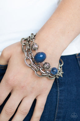 Paparazzi Mega Malibu - Blue Beads - Three Exaggerated Rows of Antiqued Silver Chains - Bracelet - $5 Jewelry With Ashley Swint