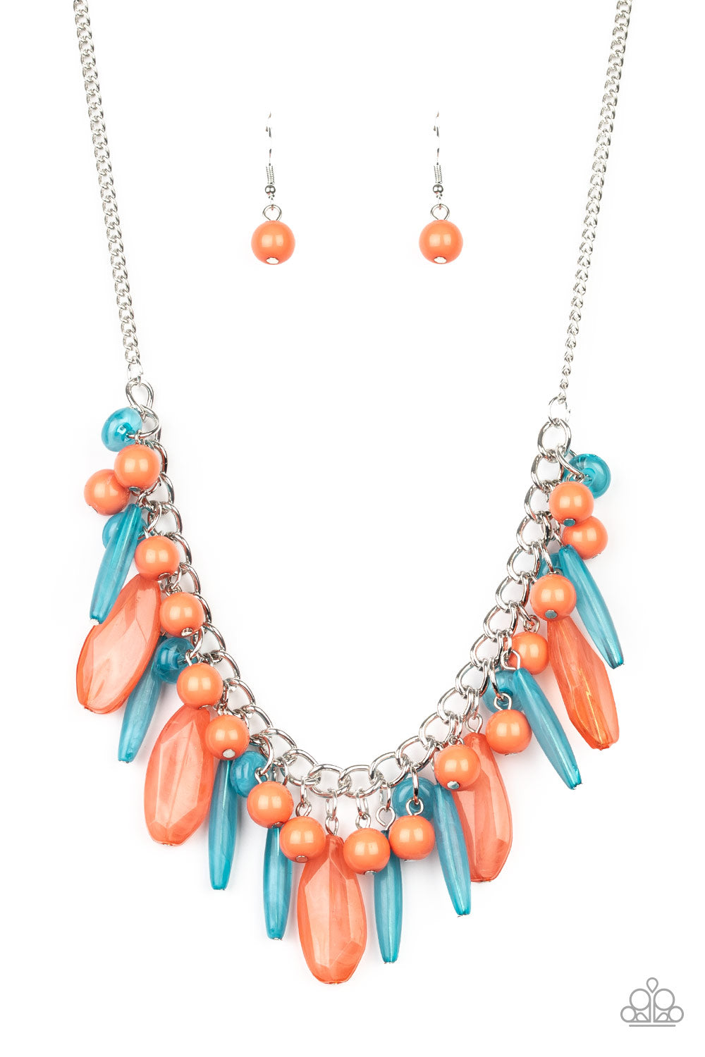 Paparazzi Miami Martinis - Multi - Opaque Blue and Coral Beads - Necklace & Earrings - $5 Jewelry with Ashley Swint