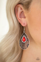 Load image into Gallery viewer, Paparazzi Modern Monte Carlo - Red Bead - Teardrop Rhinestones Silver Earrings - $5 Jewelry With Ashley Swint