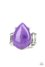 Load image into Gallery viewer, Paparazzi Mojave Minerals - Purple Stone - Teardrop Silver Stretchy Band Ring - $5 Jewelry With Ashley Swint