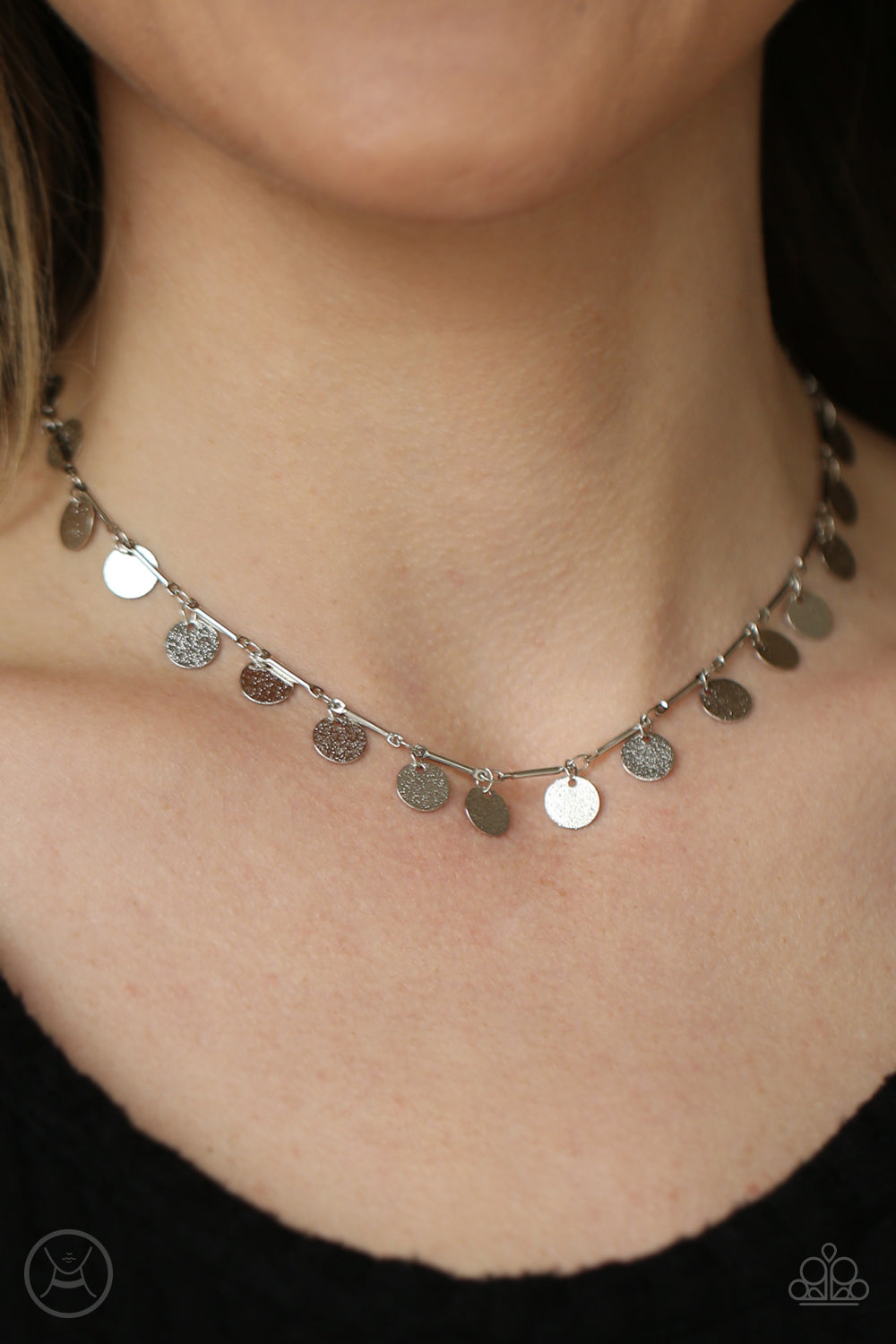 PRE-ORDER - Paparazzi Musically Minimalist - Silver - Choker Necklace & Earrings - $5 Jewelry with Ashley Swint