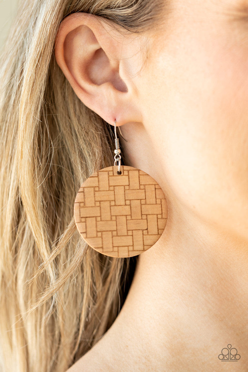 Paparazzi Natural Novelty - Brown - Engraved in Woven Pattern - Earthy Wooden Earrings - $5 Jewelry with Ashley Swint