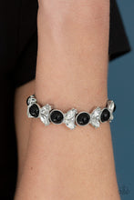 Load image into Gallery viewer, Paparazzi Opulent Oasis - Black - Leafy Silver - Stretchy Band Bracelet - $5 Jewelry with Ashley Swint