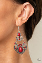 Load image into Gallery viewer, Paparazzi Palm Tree Tiaras - Red - Round &amp; Teardrop Samba Beads - Silver Frame Earrings - $5 Jewelry with Ashley Swint