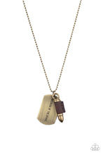 Load image into Gallery viewer, Paparazzi Proud Patriot - Brass - Bullet Pendant - Dog Tags - &quot;Because of the Brave&quot; Necklace - $5 Jewelry with Ashley Swint