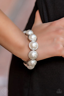 Paparazzi Society Socialite - White Pearl Bracelet - Trend Blend / Fashion Fix Exclusive July 2019 - $5 Jewelry With Ashley Swint