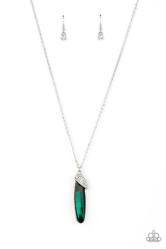 Paparazzi Spontaneous Sparkle - Green - White Rhinestones - Necklace & Earrings - $5 Jewelry with Ashley Swint