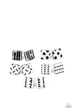 PRE-ORDER - Paparazzi Starlet Shimmer Post Earrings, 10 - Black & White Square Frames - $5 Jewelry with Ashley Swint
