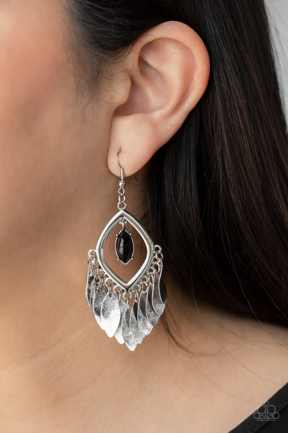 Paparazzi Sunset Soul - Black - Hammered Antiqued - Fringe Silver Earrings - $5 Jewelry with Ashley Swint