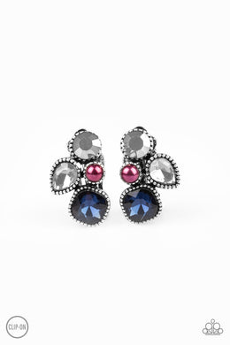 Paparazzi Super Superstar - Multi - Purple Pearl, Blue, Smoky and Hematite Rhinestones - Clip On Earrings - $5 Jewelry with Ashley Swint