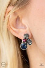 Load image into Gallery viewer, Paparazzi Super Superstar - Multi - Purple Pearl, Blue, Smoky and Hematite Rhinestones - Clip On Earrings - $5 Jewelry with Ashley Swint