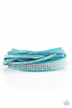 Load image into Gallery viewer, Paparazzi Taking Care Of Business - Blue Suede Band - Rhinestone Wrap Bracelet - $5 Jewelry With Ashley Swint