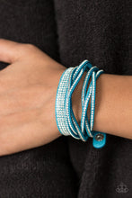 Load image into Gallery viewer, Paparazzi Taking Care Of Business - Blue Suede Band - Rhinestone Wrap Bracelet - $5 Jewelry With Ashley Swint