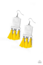 Load image into Gallery viewer, Paparazzi Tassel Retreat - Yellow Thread / Fringe - Rectangular Shell Like Acrylic - Earrings - $5 Jewelry With Ashley Swint