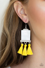 Load image into Gallery viewer, Paparazzi Tassel Retreat - Yellow Thread / Fringe - Rectangular Shell Like Acrylic - Earrings - $5 Jewelry With Ashley Swint