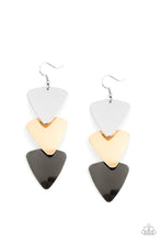 Load image into Gallery viewer, Paparazzi Terra Trek - Multi - Silver, Gold and Gunmetal Triangular Frame Earrings - $5 Jewelry With Ashley Swint