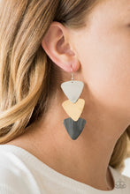 Load image into Gallery viewer, Paparazzi Terra Trek - Multi - Silver, Gold and Gunmetal Triangular Frame Earrings - $5 Jewelry With Ashley Swint