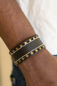 Paparazzi The WANDER Years - Black Leather Band - Brass Studs - Bracelet - $5 Jewelry With Ashley Swint