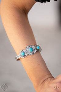 Paparazzi Tiger Retreat - Blue Turquoise Stone - Silver Cuff Bracelet - Fashion Fix / Trend Blend Exclusive January 2020 - $5 Jewelry with Ashley Swint
