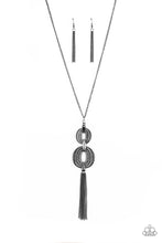 Load image into Gallery viewer, Paparazzi Timelessly Tasseled - Black Gunmetal - Necklace &amp; Earrings - $5 Jewelry with Ashley Swint