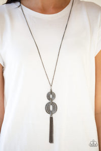 Paparazzi Timelessly Tasseled - Black Gunmetal - Necklace & Earrings - $5 Jewelry with Ashley Swint