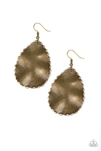 Paparazzi Trail Ware - Brass - Hammered Teardrop - Textured edging - Earrings - $5 Jewelry With Ashley Swint