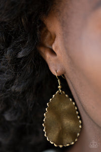 Paparazzi Trail Ware - Brass - Hammered Teardrop - Textured edging - Earrings - $5 Jewelry With Ashley Swint