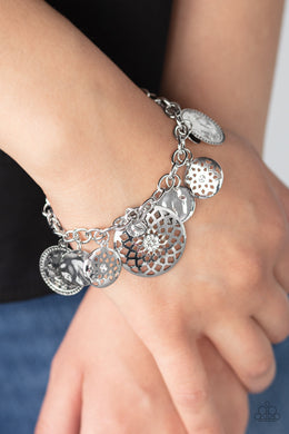 Paparazzi Trinket Tranquility - White - Rhinestones - Silver Charms - Adjustable Bracelet - $5 Jewelry with Ashley Swint