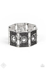 Load image into Gallery viewer, Paparazzi Tycoon Texture - White Rhinestones - Filigree Silver - Stretchy Band Bracelet - Fashion Fix Exclusive October 2019 - $5 Jewelry with Ashley Swint