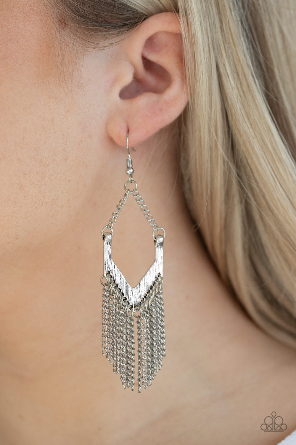 Paparazzi Unchained Fashion - Silver - Chevron Frame - Earrings - $5 Jewelry with Ashley Swint