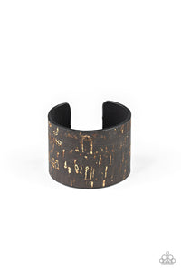 Paparazzi Up To Scratch - Black Cork - Golden Shimmer - Thick Cuff Bracelet - $5 Jewelry with Ashley Swint