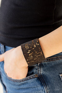 Paparazzi Up To Scratch - Black Cork - Golden Shimmer - Thick Cuff Bracelet - $5 Jewelry with Ashley Swint