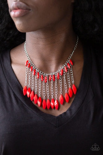 Paparazzi Venturous Vibes - Red - Faceted Beads - Shimmery Silver Chain Necklace & Earrings - $5 Jewelry with Ashley Swint