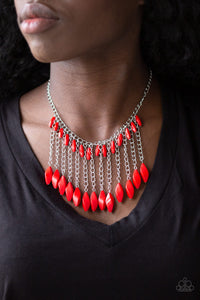 Paparazzi Venturous Vibes - Red - Faceted Beads - Shimmery Silver Chain Necklace & Earrings - $5 Jewelry with Ashley Swint