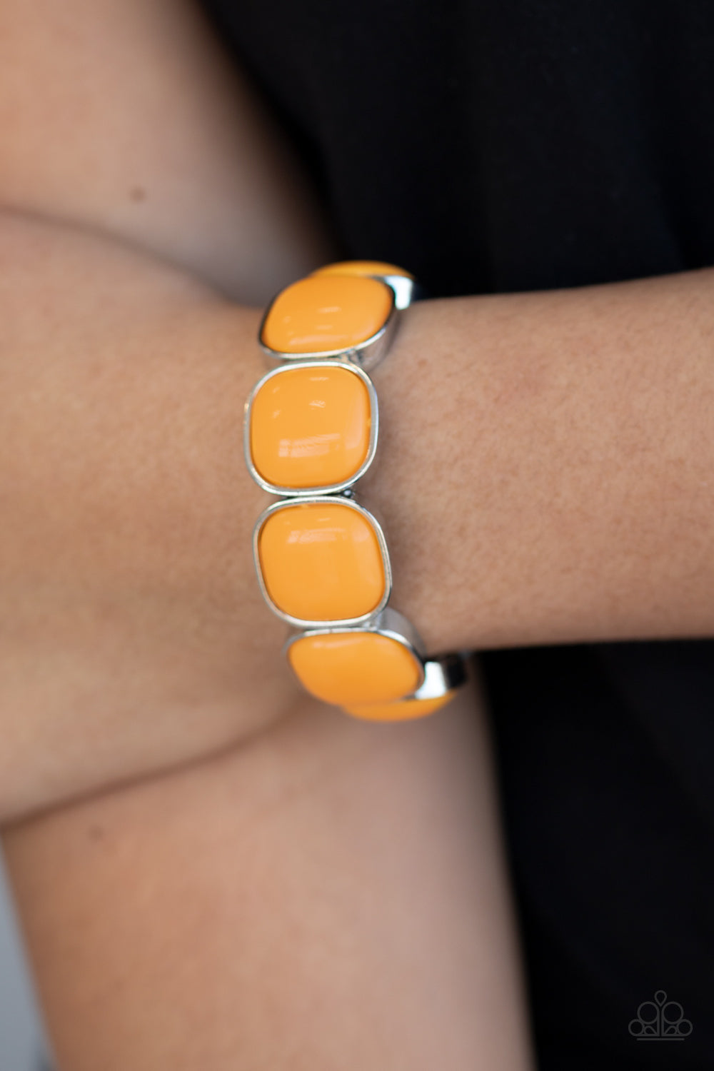 Paparazzi Vivacious Volume - Orange - Zesty Saffron Beads - Silver Stretchy Bracelet - $5 Jewelry with Ashley Swint