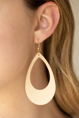 Paparazzi What a Natural - Gold - Textured Leather Teardrop Earrings - $5 Jewelry with Ashley Swint