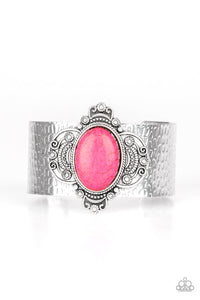 Paparazzi Yes I CANYON - Pink Stone - Silver Hammered Cuff Bracelet - $5 Jewelry with Ashley Swint