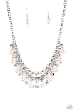 Paparazzi You May Kiss the Bride - Multi - Pink and Silver Pearls - White Rhinestones - Necklace & Earrings - $5 Jewelry with Ashley Swint