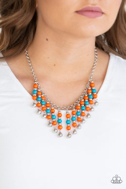 Paparazzi Your SUNDAES Best - Orange - Blue & Silver Beads - Necklace & Earrings - $5 Jewelry with Ashley Swint