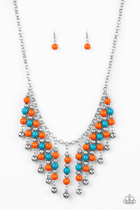 Paparazzi Your SUNDAES Best - Orange - Blue & Silver Beads - Necklace & Earrings - $5 Jewelry with Ashley Swint