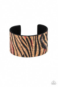 Paparazzi Zebra Zone - Red - & Black Zebra Pattern - Cork Textures - Cuff Bracelet - $5 Jewelry with Ashley Swint