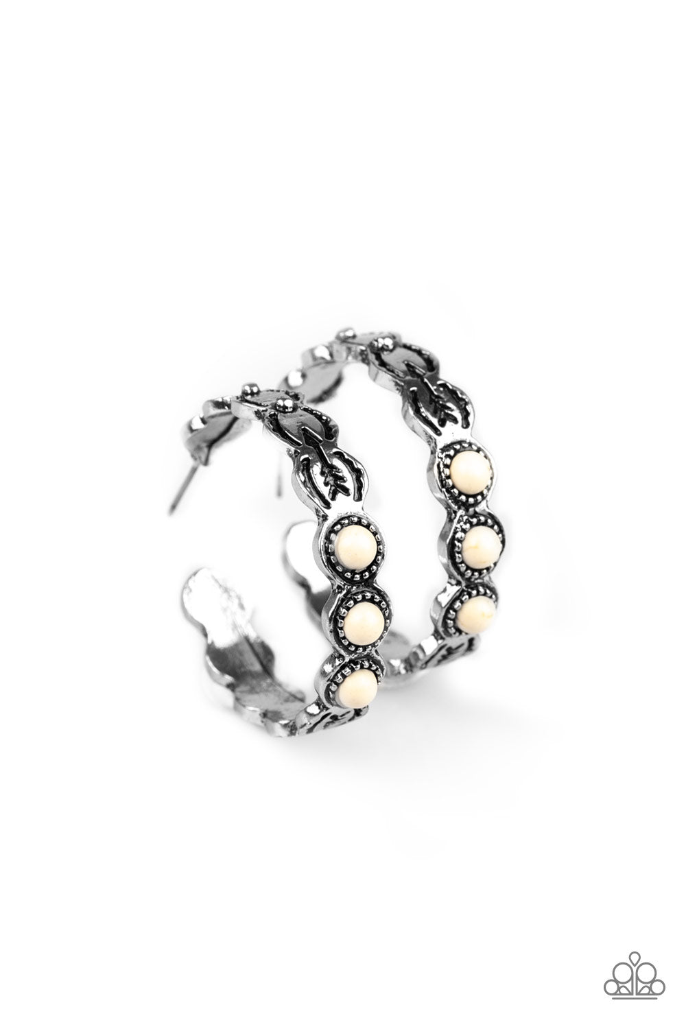 Paparazzi Anasazi Arrow - White Stone - Silver Hoop Earrings - $5 Jewelry With Ashley Swint